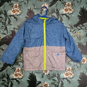 Swiss Tech Toddler Jacket Blue Grey Space Dye Neon Zip Hooded Puffer Coat 2T